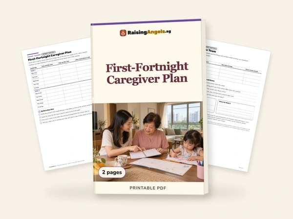 First-Fortnight Caregiver Plan: printable showing its first two real pages; 2 pages.