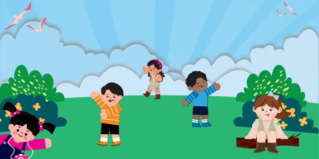 Drawing of children playing outdoors, from Children’s Museum Singapore