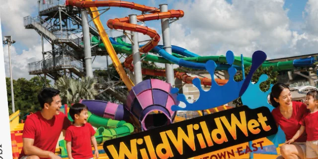 A family at the Wild Wild Wet water slides